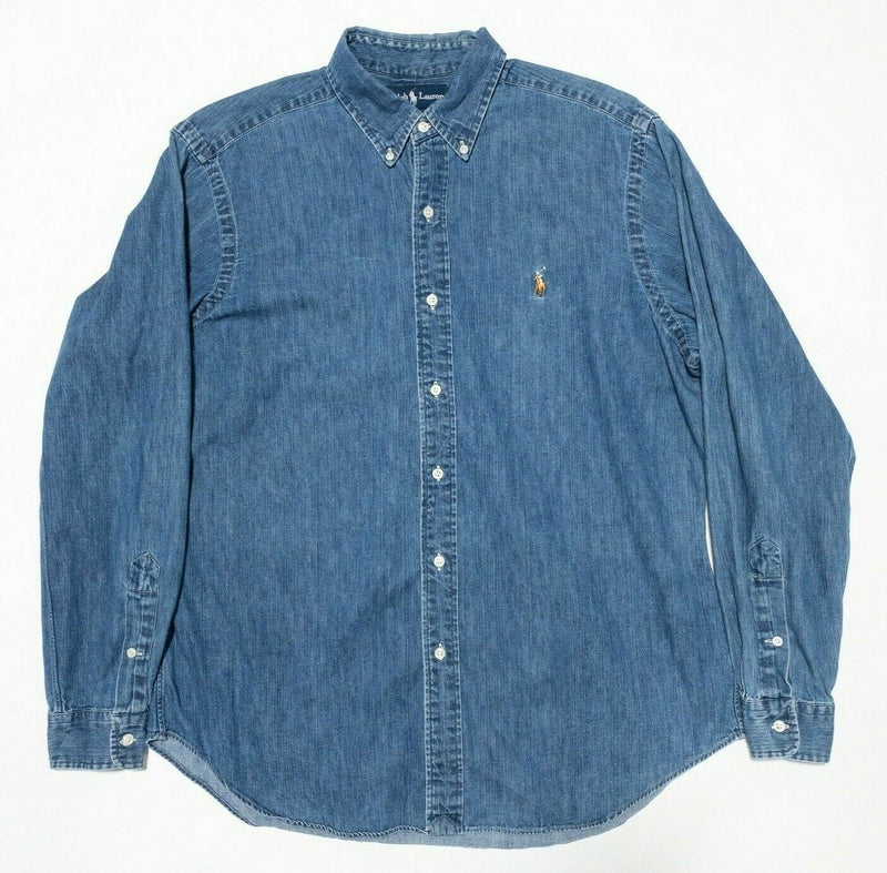 Polo Ralph Lauren Denim Shirt Large Classic Fit Indigo Blue Men's Vintage 90s