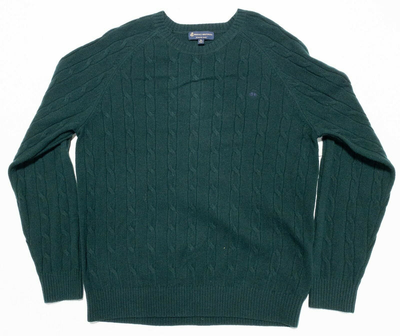 Brooks Brothers Men's XL 100% Merino Wool Green Cable-Knit Sheep Logo Sweater