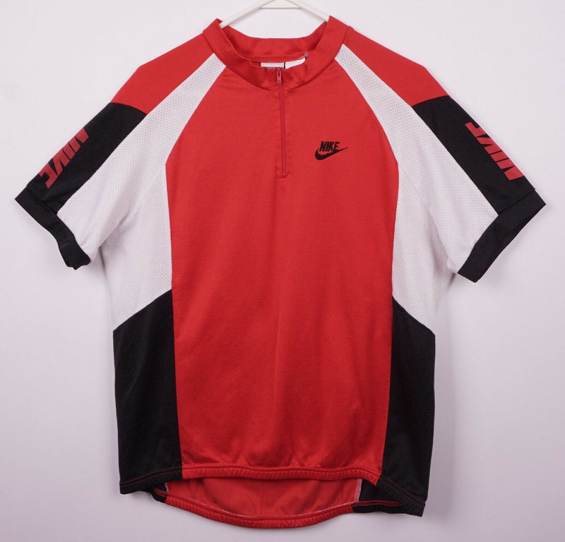 Vtg 90s Nike Men's Sz Medium Red Black White Spell Out Bicycle Cycling Jersey