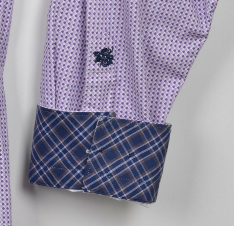 Stone Rose Men's 6 (2XL) Flip Cuff Purple Geometric Red Rivet Button-Front Shirt