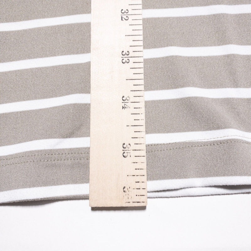 Eddie Bauer Dress Women's Medium Brown White Striped Stretch Wrap Polyester