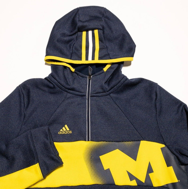 Michigan Wolverines Adidas Hoodie Men's Large 1/4 Zip Pullover Blue Yellow Logo