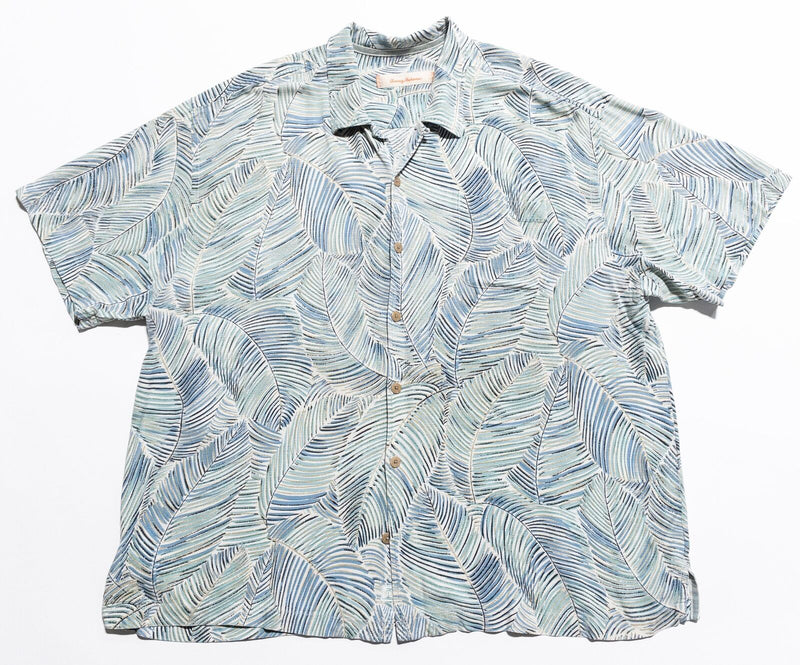 Tommy Bahama Silk Hawaiian Shirt Men's 2XL Aloha Camp Blue Green Floral Palm