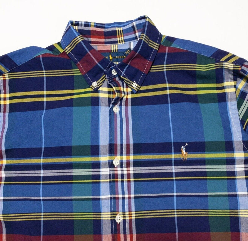 Polo Ralph Lauren Shirt XL Classic Fit Men's Plaid Blue Red Colorful Long Sleeve