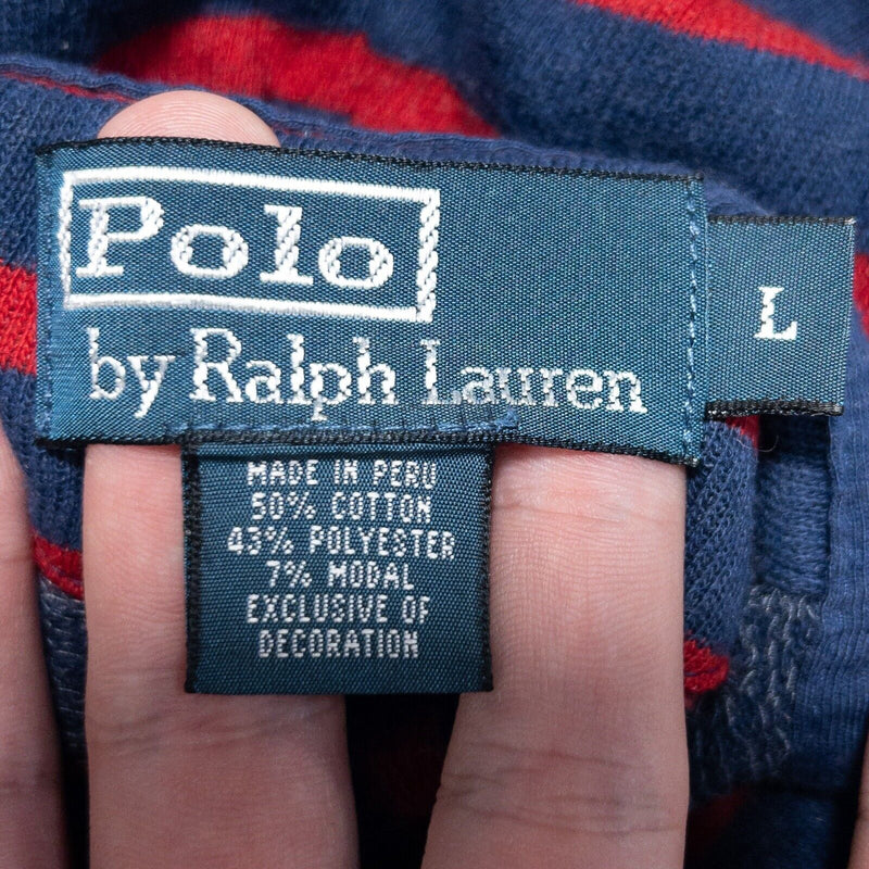 Polo Ralph Lauren Hoodie Men's Large Pullover Knit Blue Red Striped Preppy