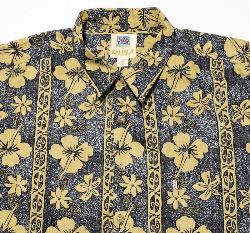 Kahala Hawaiian Shirt XXL Men's Avi Collection Floral Print Yellow Aloha 2XL