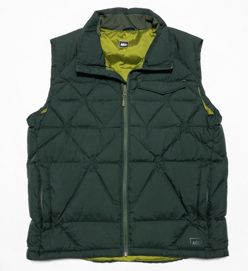 REI Down Puffer Vest Men's Large Diamond Quilt Dark Green Full Zip Outdoor