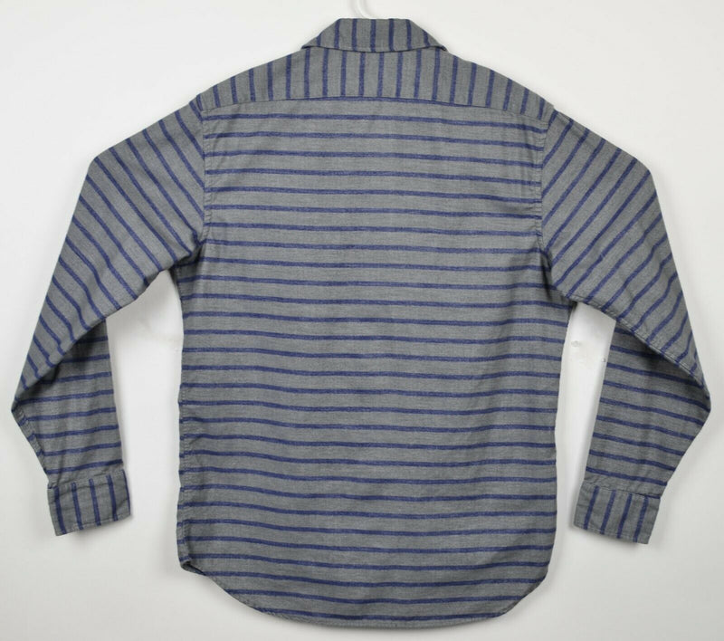 Taylor Stitch Men's 40 (Medium) Gray Blue Striped Button-Front Flannel Shirt