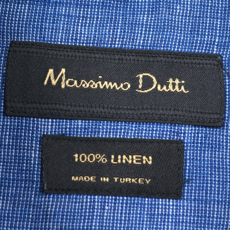 Massimo Dutti Men's Sz Large 100% Linen Blue Long Sleeve Button-Front Shirt