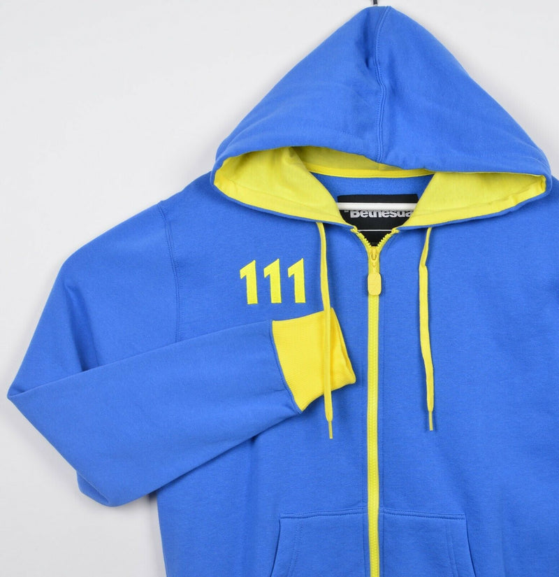 Fallout 4 Vault 111 Men's Medium Bethesda Full Zip Blue Yellow Hoodie Sweatshirt