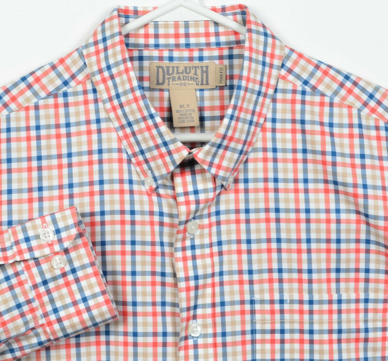 Duluth Trading Co. Men's XLT Trim Fit Orange Blue Check Button-Down Shirt