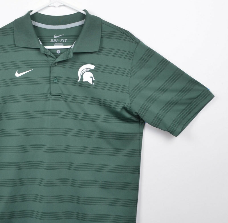 Michigan State Men's Sz Small Nike Dri-Fit Green Striped Spartans Polo Shirt