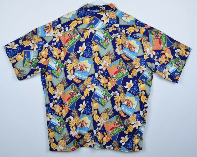 Joe Kealoha's Men's Large Rayon Postcard Fruits Tropical Hawaiian Shirt