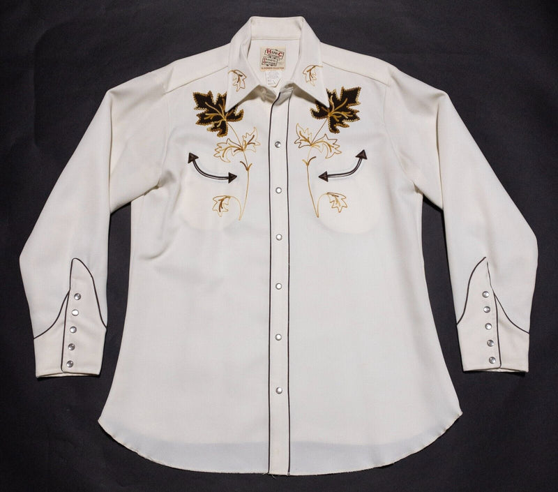H Bar C Western Shirt Men's 16.5 Vintage 70s Pearl Snap El Dorado Floral Smile