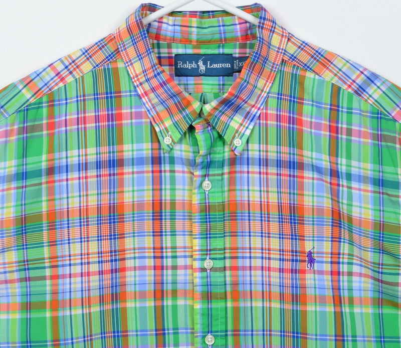 Polo Ralph Lauren Men's 2XL Green Orange Colorful Plaid Button-Down Shirt