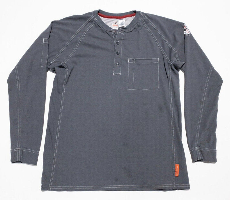 Bulwark FR Shirt Men's Medium Flame Resistant Westex G2 Gray Henley Long Sleeve