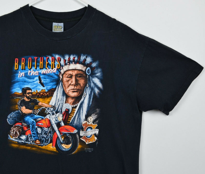 Vintage 1990 3D Emblem Men's Sz XL Brothers in The Wind Harley-Davidson T-Shirt