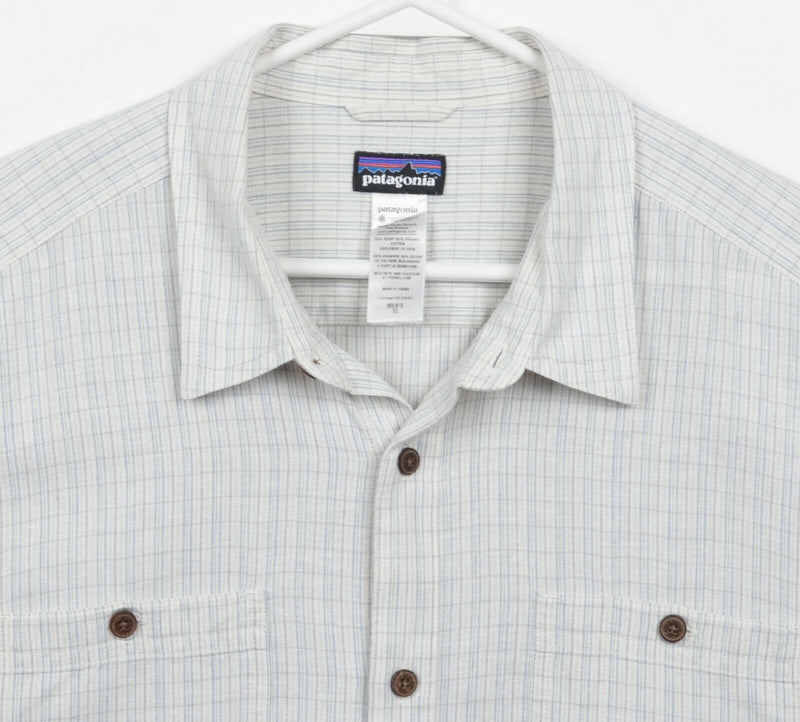 Patagonia Men's XL Hemp Blend Migration White Blue Plaid Button-Front Shirt