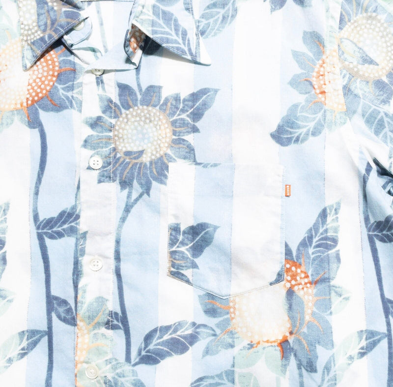 Hugo Boss Floral Shirt Men's Large Hawaiian Aloha Sunflower Stripe Button-Up