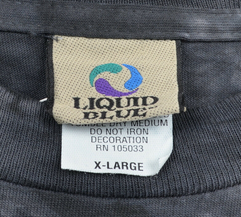 Vtg 90s Liquid Blue Men's Sz XL Dragon Skull Gray Tie-Dye NWT Deadstock T-Shirt