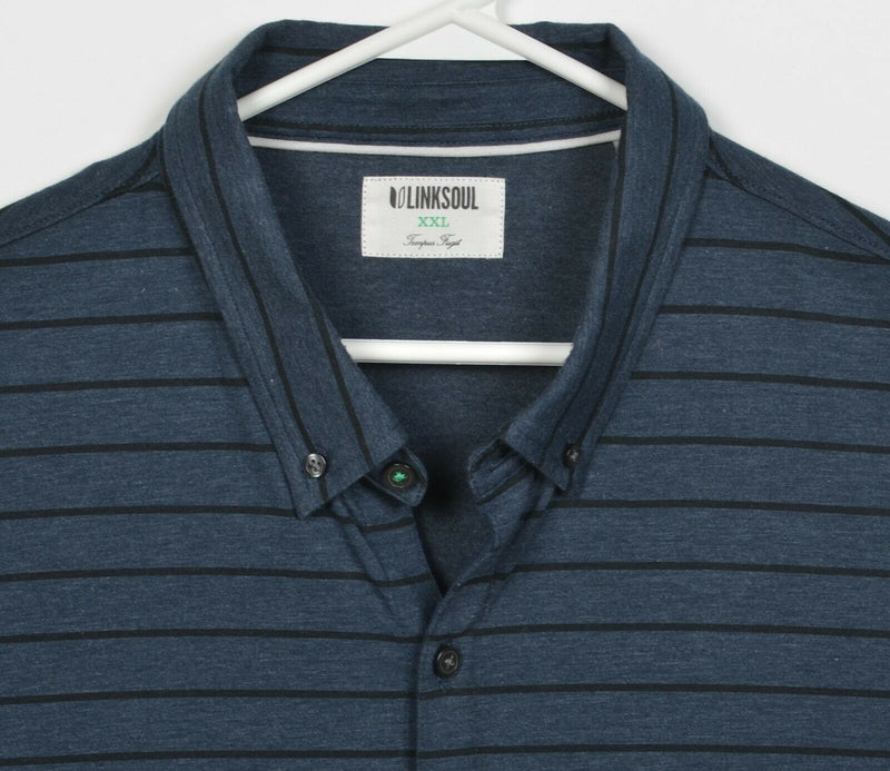 Linksoul Men's 2XL Blue Striped Cotton Poly Lycra Blend Button-Front Shirt