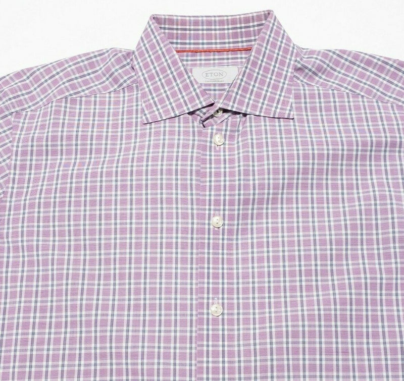 Eton Contemporary Men's 16 (Euro 41) Dress Shirt Purple Plaid Button-Front
