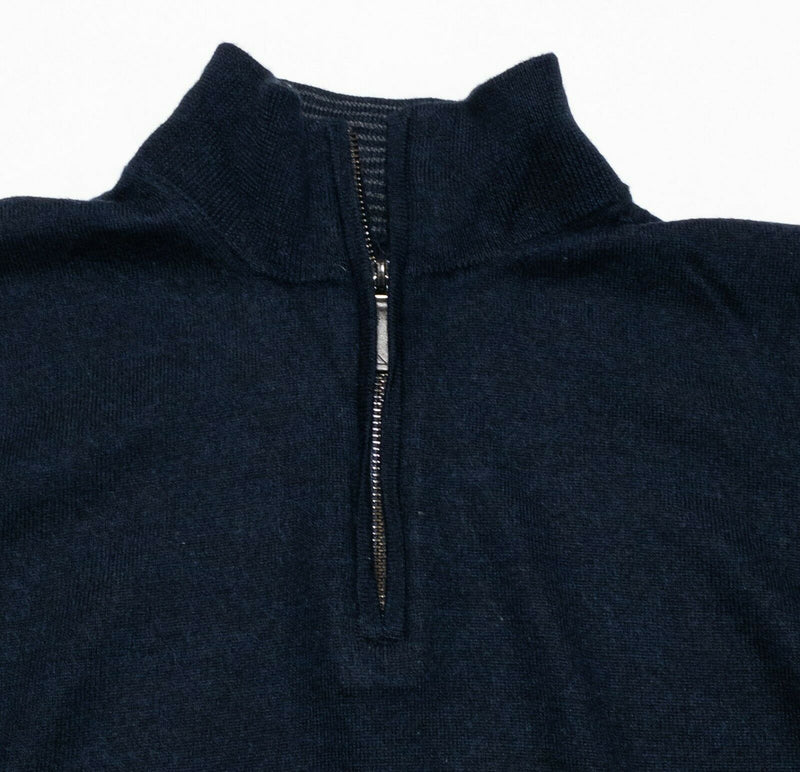 UNTUCKit Men's Large 100% Merino Wool Solid Navy Blue 1/4 Zip Pullover Sweater