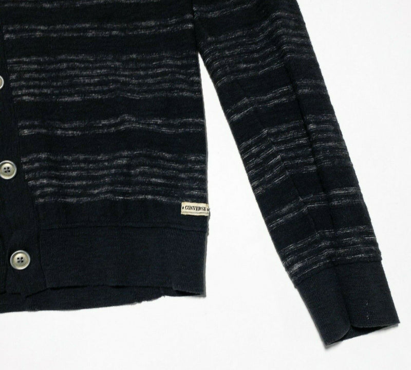 Converse Cardigan Women's Medium Black Canvas Sweater Black Gray Striped