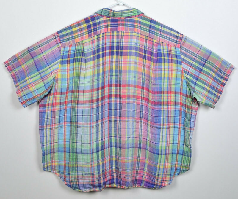 Polo Ralph Lauren Men's 3XB Ocean Wash Linen Green Yellow Colorful Plaid Shirt