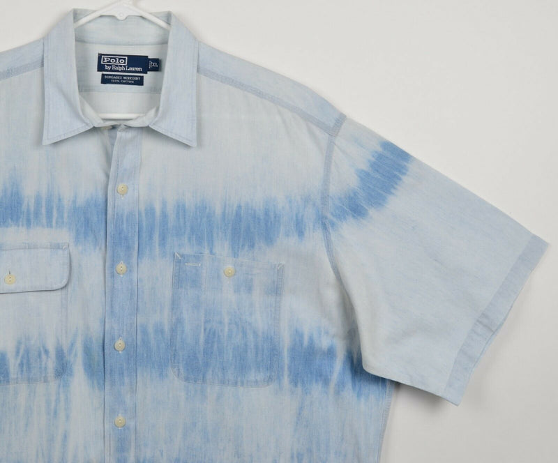 Polo Ralph Lauren Men's XL Dungaree Workshirt Tie-Dye Blue Short Sleeve Shirt