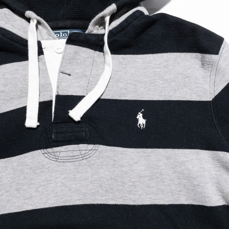 Polo Ralph Lauren Hoodie Men's Medium Rugby Black Gray Striped Preppy Pony