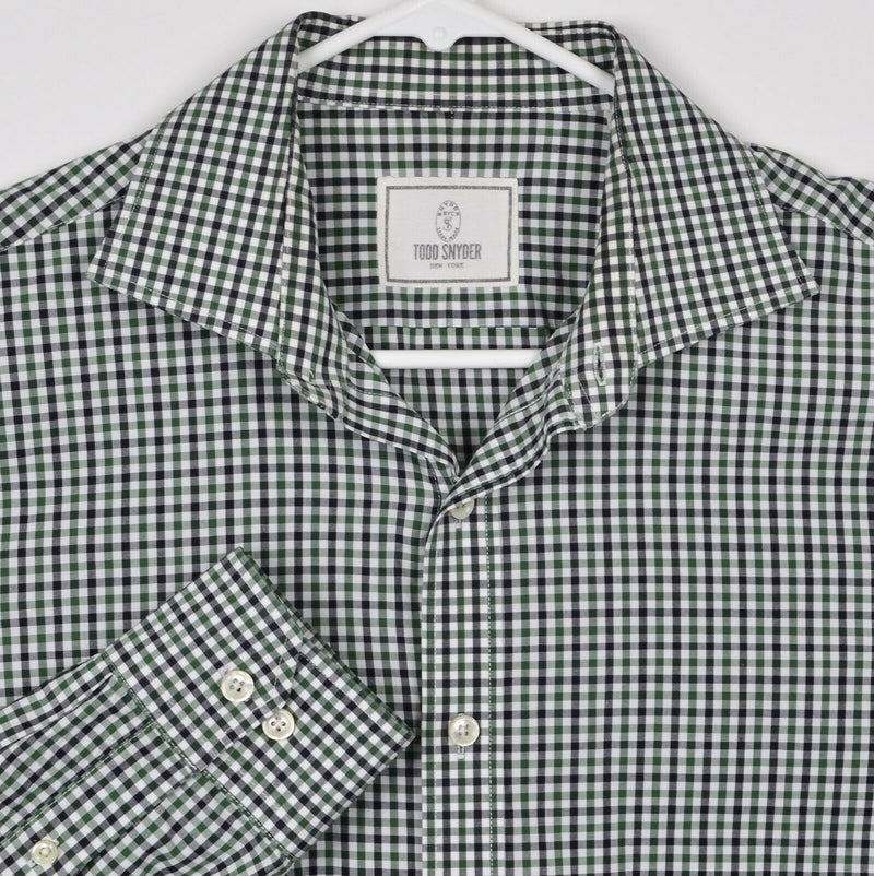 Todd Snyder Men's 16.5 34/35 (Large) Navy Green Plaid Check Button-Front Shirt