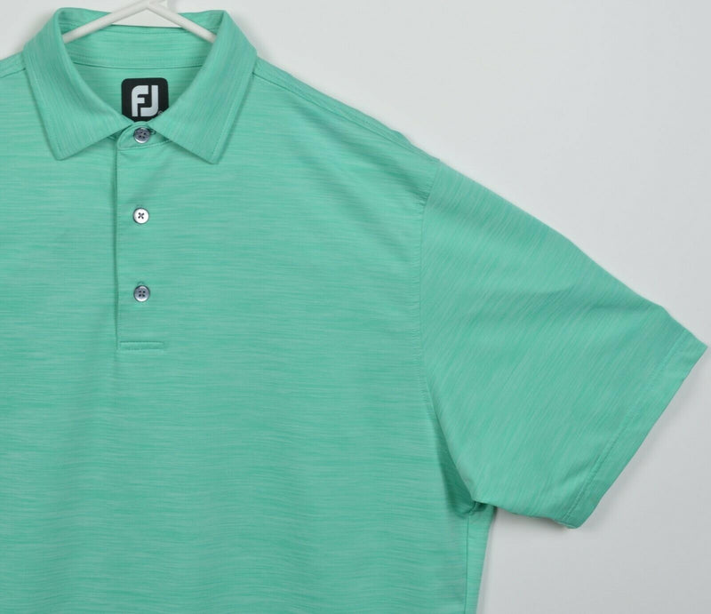 FootJoy Men's Medium Green Striped FJ Golf Wicking Performance Polo Shirt