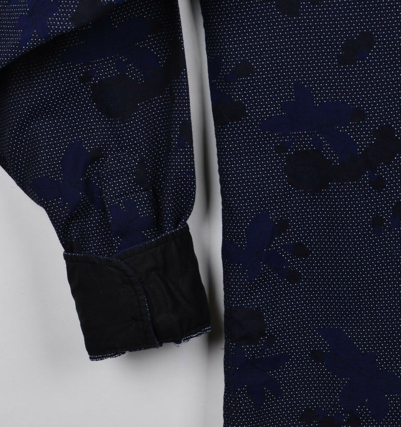 Visconti Uomo Men's XL Flip Cuff Floral Polka Dot Navy Blue Black Designer Shirt