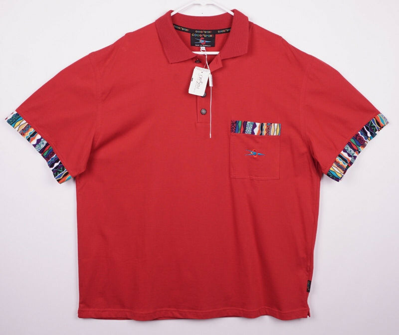 Vtg 90s COOGI Sport Men's Sz Large Red Textured Sweater Pocket Polo Shirt