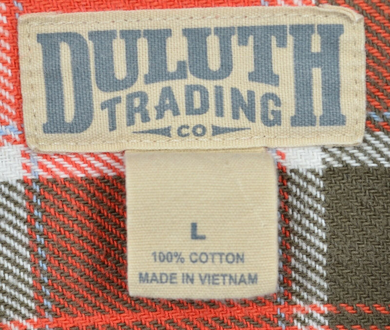 Duluth Trading Co. Men's Large Orange Green Plaid Workwear Flannel Shirt