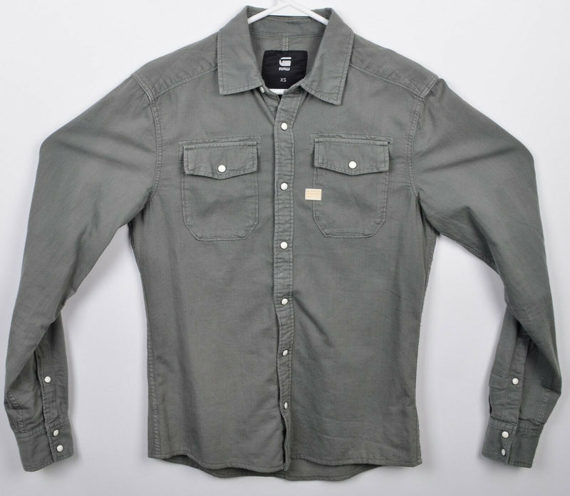 G-Star Raw Men's XS Pearl Snap Solid Green/Gray Western Rockabilly Landoh Shirt