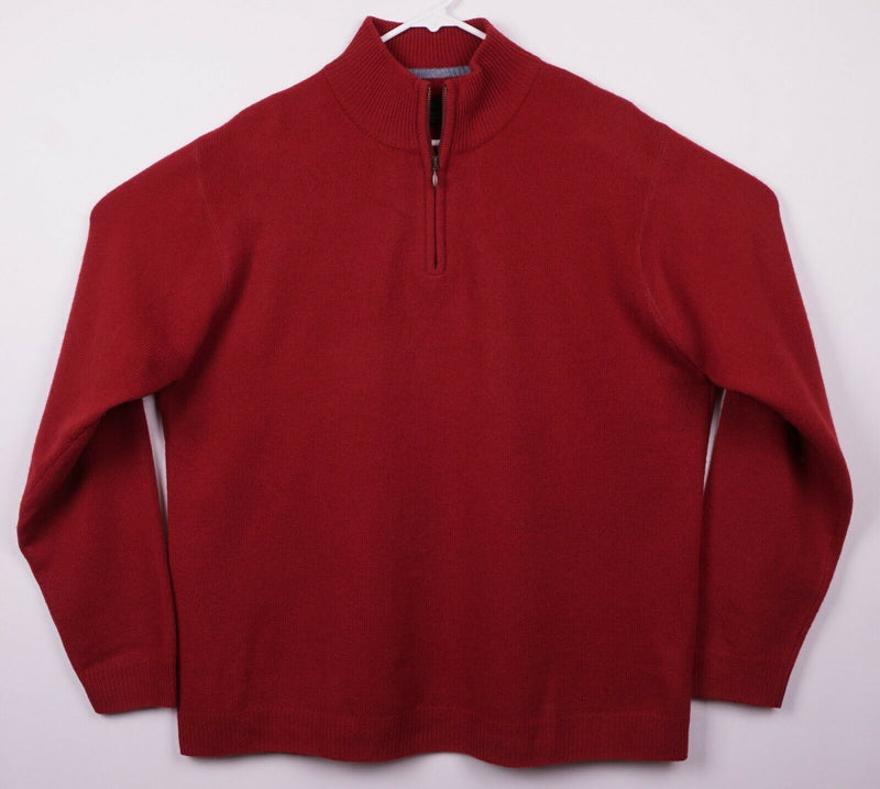 Boden Men's Sz Large 100% Lambswool Solid Red 1/4 Zip Pullover Sweater