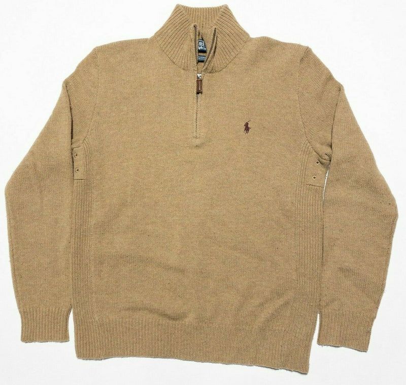 Polo Ralph Lauren Men's Small 100% Lambswool Tan 1/4 Zip Pullover Knit Sweater