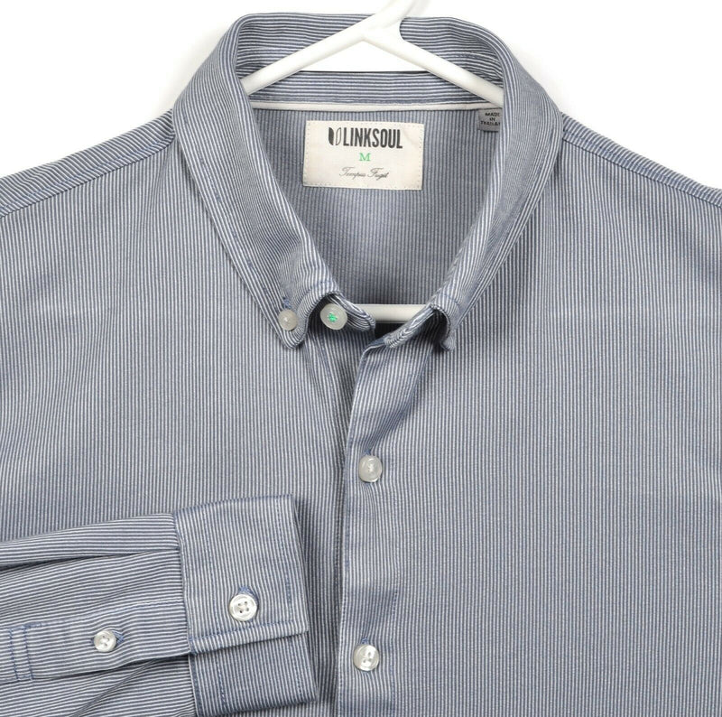 Linksoul Men's Medium Blue Pinstripe Cotton Polyester Blend Button-Down Shirt