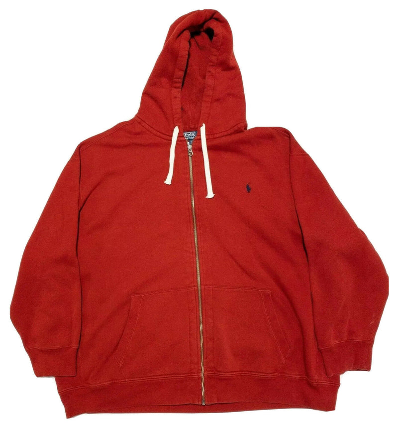 Polo Ralph Lauren Men's 5XB (5XL Big) Full Zip Solid Red Pony Hooded Sweatshirt