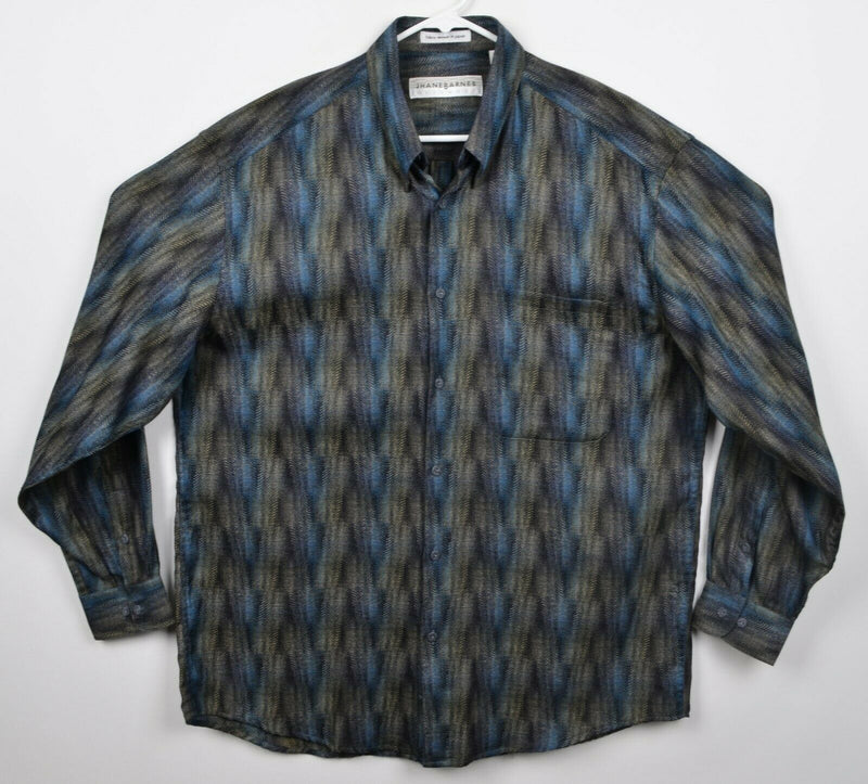 Jhane Barnes Men's Sz Large Blue Geometric Abstract Club Button-Down Shirt