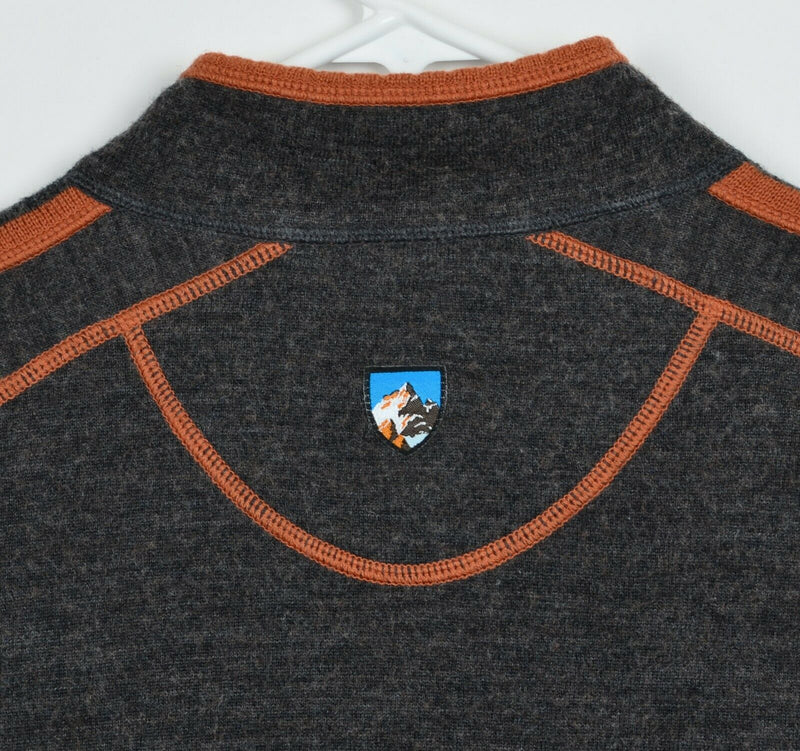 Kuhl Men’s Large 100% Merino Wool Gray Orange Stripe Full Zip Sweater Jacket