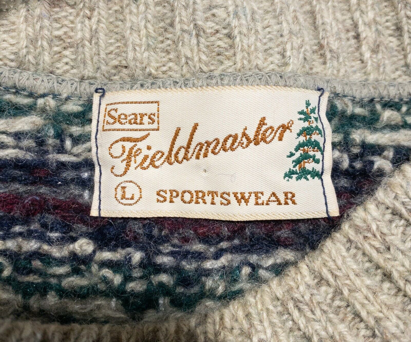 Sear Fieldmaster Sweater Men's Large Vintage Wool Blend Fair Isle Geometric