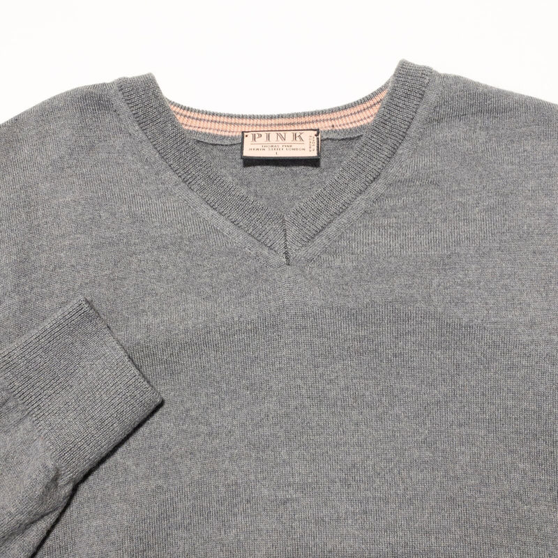 Thomas Pink Merino Wool Sweater Men's Fits Small Tag Large Gray V-Neck Pullover