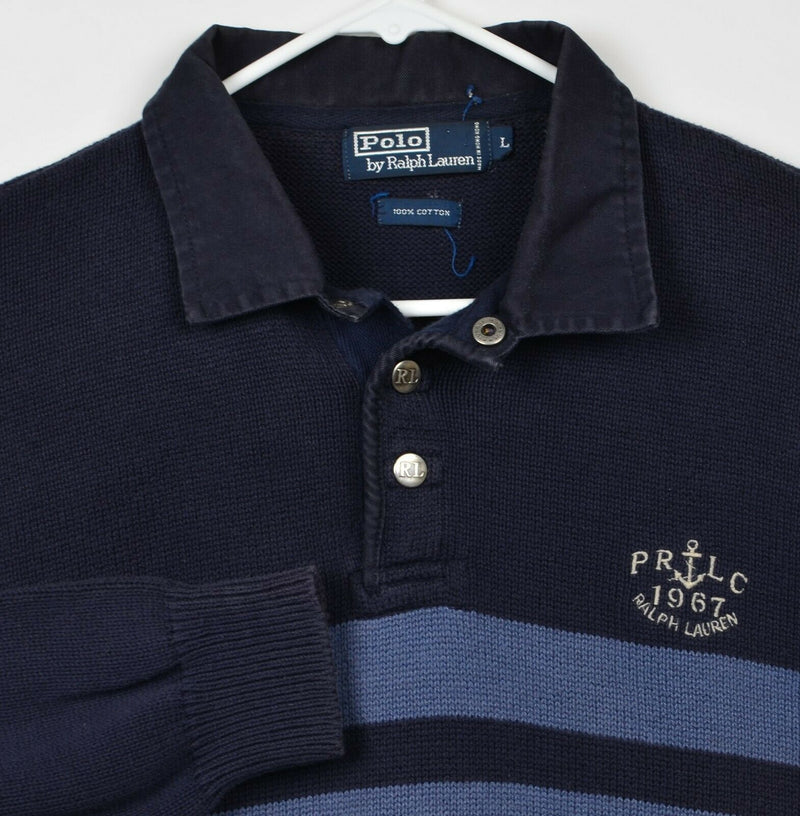 Vtg 90s Polo Ralph Lauren Men's Sz Large Snap Navy Blue PRLC Long Sleeve Shirt