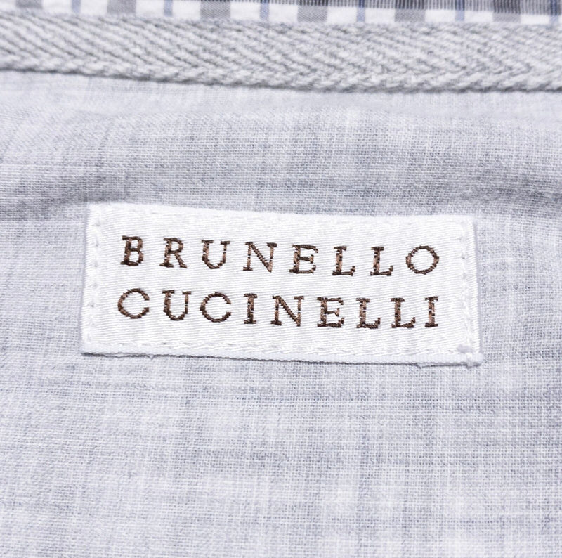 Brunello Cucinelli Dress Shirt Men's 16 (Large) Gray Plaid Check Button-Down