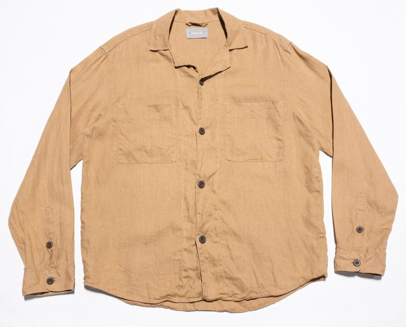 Everlane Linen Shirt Men's Medium Button-Up Light Tan Brown Camp Collar Pockets