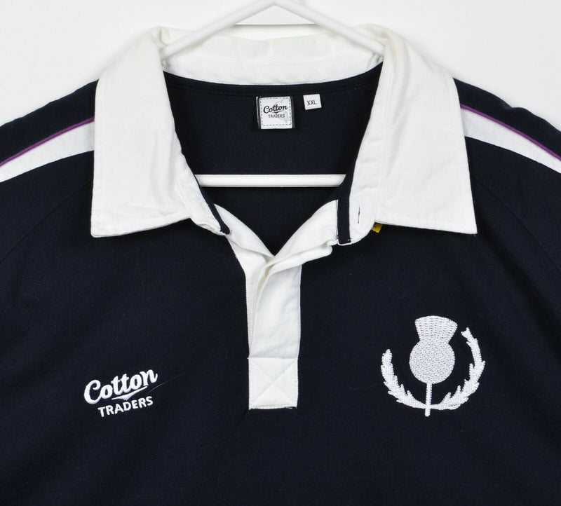 Cotton Traders Men's 2XL Scotland Rugby Black White Embroidered Polo Shirt