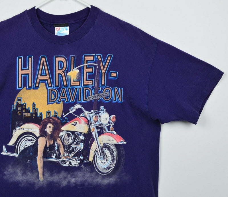 Vintage 1992 Harley-Davidson Men's Sz XL On The Prowl Biker Purple T-Shirt